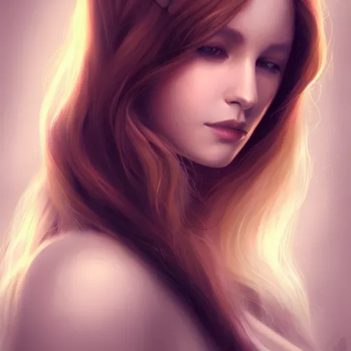 Prompt: Beautiful woman with long brown hair by Charlie Bowater, digital fantasy portrait