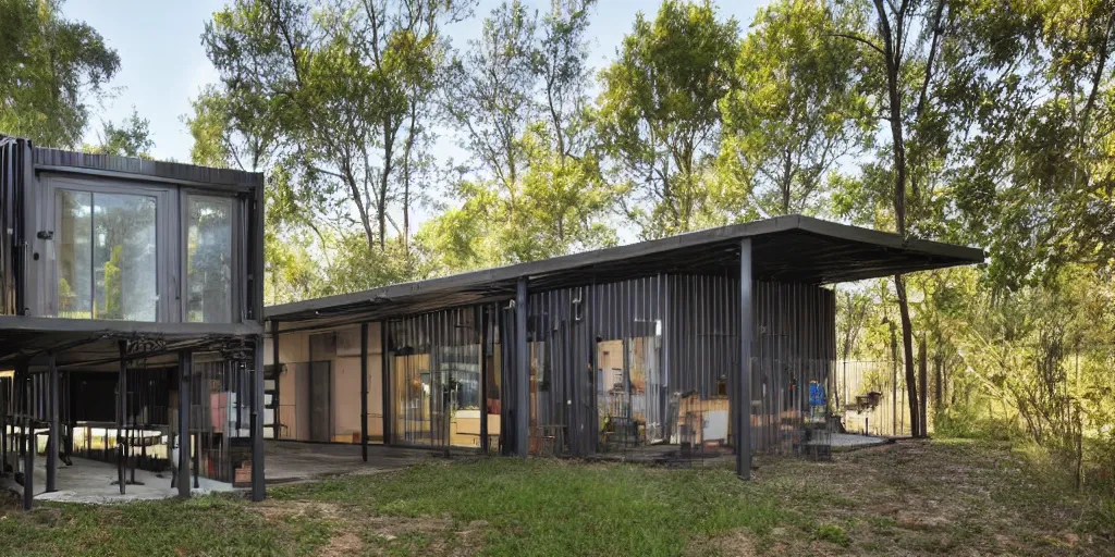 Image similar to modern residence made of corrugated steel pipes