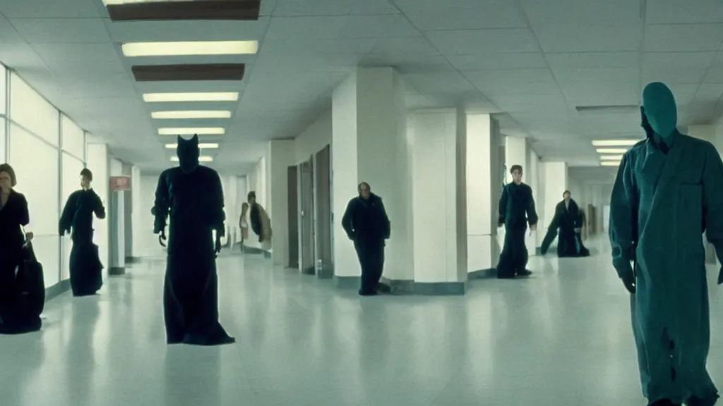 Prompt: shadow monsters invade the hospital, film still from the movie directed by denis villeneuve and david cronenberg with art direction by salvador dali, wide lens