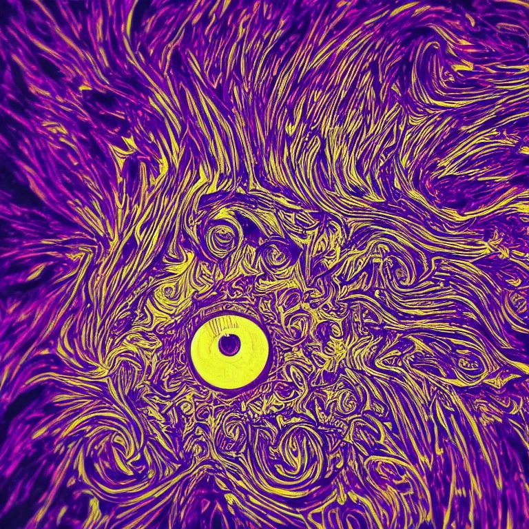 Prompt: eyes skyward tiny macro dmt eye staring at the sun immense knowledge supreme peace overwhelming color apocalyptic blue gold black violet infrared ornate