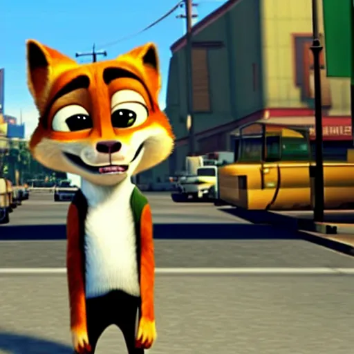 Image similar to Screenshot from the original Grand Theft Auto III featuring Nick Wilde (from Zootopia)