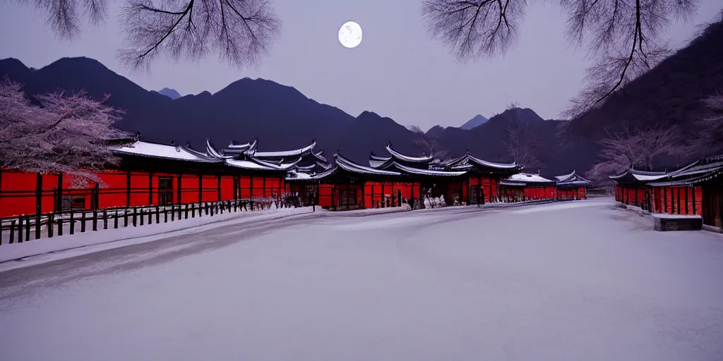 Image similar to chinese town in winter moonnight by masayasu uchida