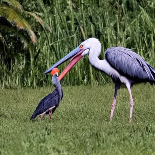 Prompt: shoebill stork chasing james corden, realistic,