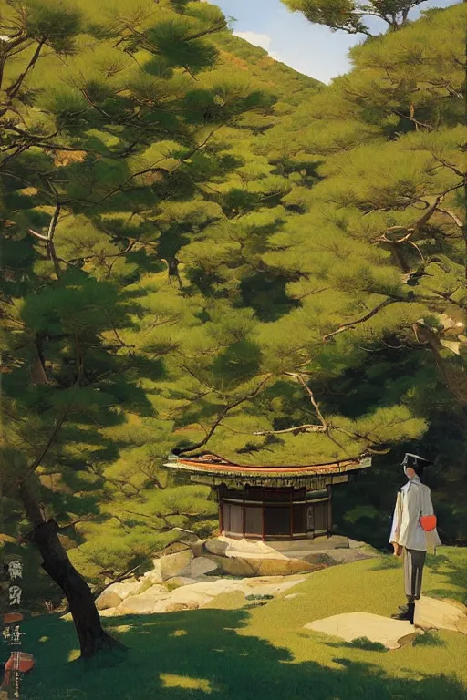 Image similar to a traditional Japanese quite unmanned uninhabited Torri on a mountain, by studio ghibli painting, by Joaquin Sorolla rhads Leyendecker, Torri, traditional Japanese colors, superior quality, masterpiece