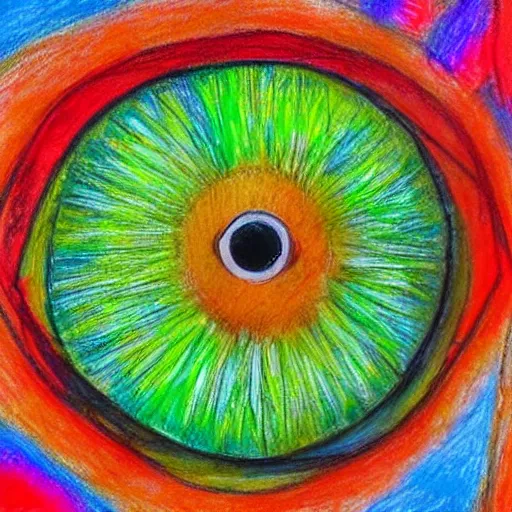 Prompt: colorful abstract minimalist painting of many human eyes. Oil pastel