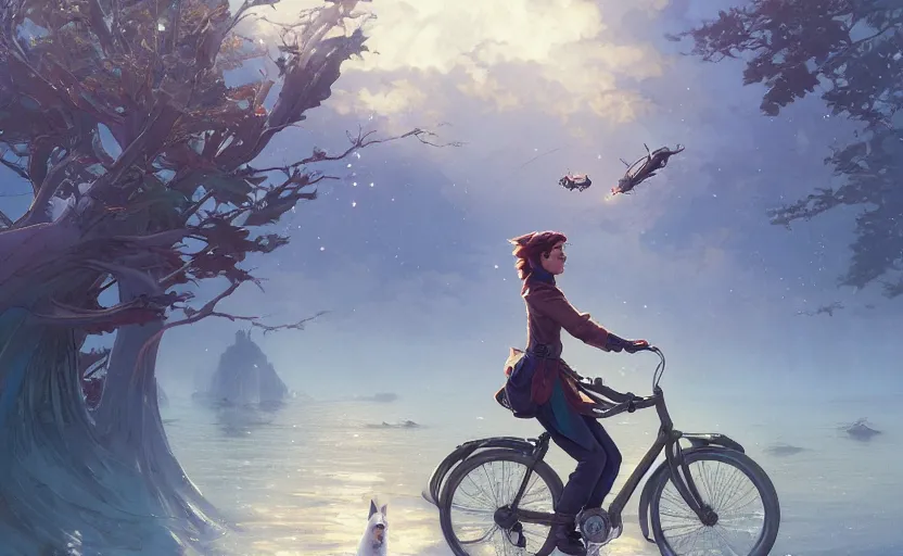 Prompt: Highly detailed portrait of shiba riding a bike, Stephen Bliss, unreal engine, fantasy art by Greg Rutkowski, Loish, Rhads, ferdinand knab, Makoto Shinkai and Lois van baarle, ilya kuvshinov, rossdraws, Tom Bagshaw, alphonse mucha, global illumination, radiant light, detailed and intricate environment