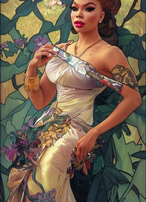 Image similar to vanjie, drag queen, painting by artgerm and greg rutkowski and alphonse mucha