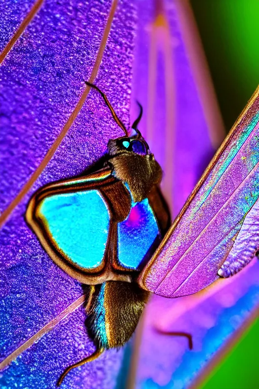 Image similar to high quality macro photo silky iridescent moth! jewelled gorgeous! highly detailed david ligare elson peter cinematic blue neon lighting high quality low angle hd 8k sharp shallow depth of field