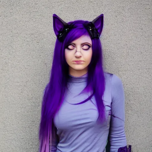 Prompt: catgirl with purple hair