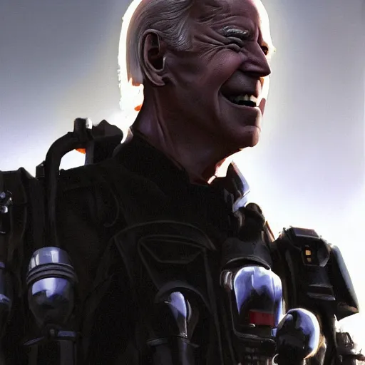 Image similar to joe biden as an evil T-800, dramatic lighting, cinematic, establishing shot, extremly high detail, photorealistic, cinematic lighting, artstation, style by James Gurney