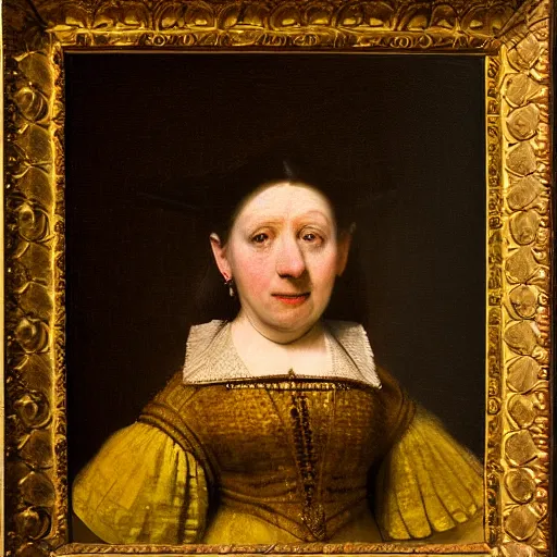 Prompt: portrait of lovely female minion, by Rembrandt Van Rijn