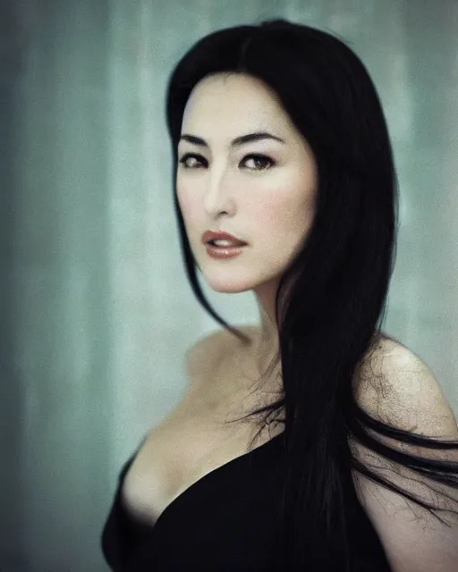 Image similar to japanese monica bellucci, diffuse lighting, bokeh, soft focus, portrait
