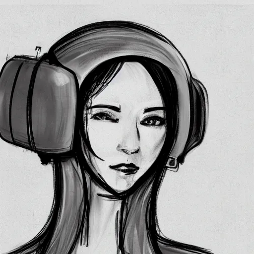 Image similar to sketch of a woman wearing a TV over her head, trending on artstation