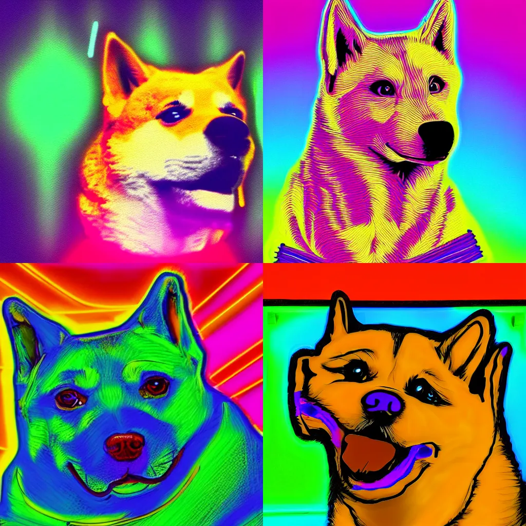 Prompt: doge meme, neon, vibrant colors, masterpiece, beautiful composition