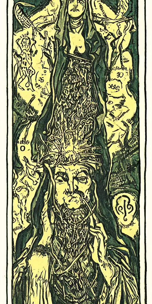 Prompt: judgement tarot card by austin osman spare