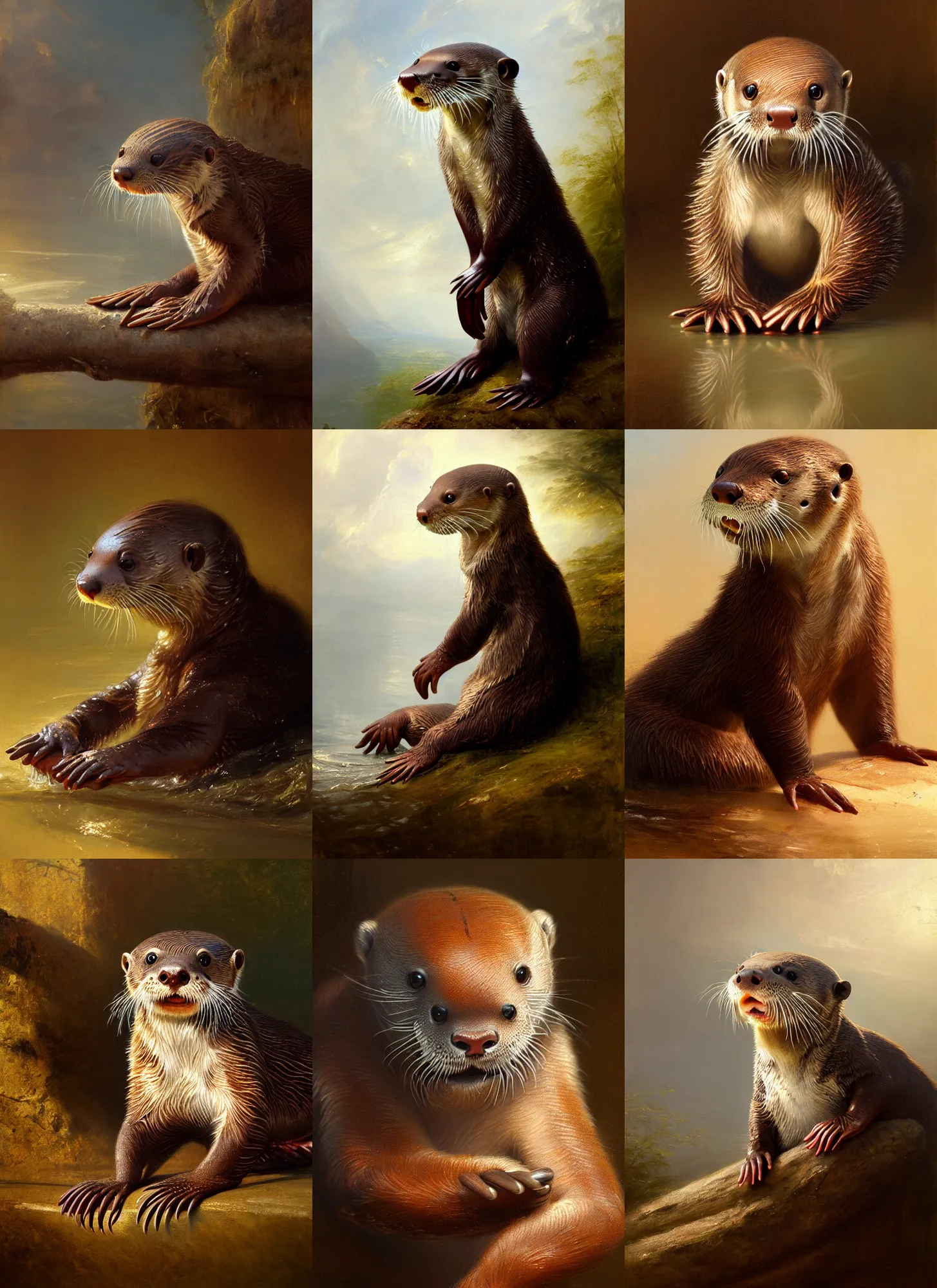 Prompt: highly detailed painting of an anthropomorphic anthropomorphic baby otter tiger by william turner, by greg rutkowski, by william constable, photorealism, 4 k resolution