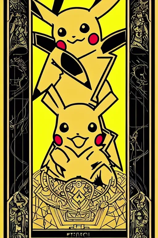 Image similar to Pikachu tarot card, art nouveau style, trending on artstation