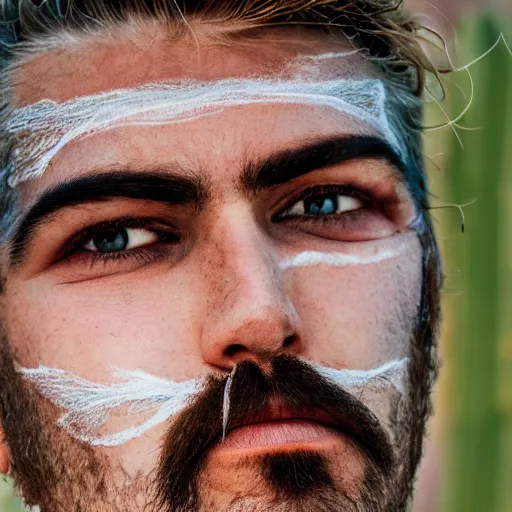 Image similar to cactus grown on man's face instead of beards, 5 0 mm