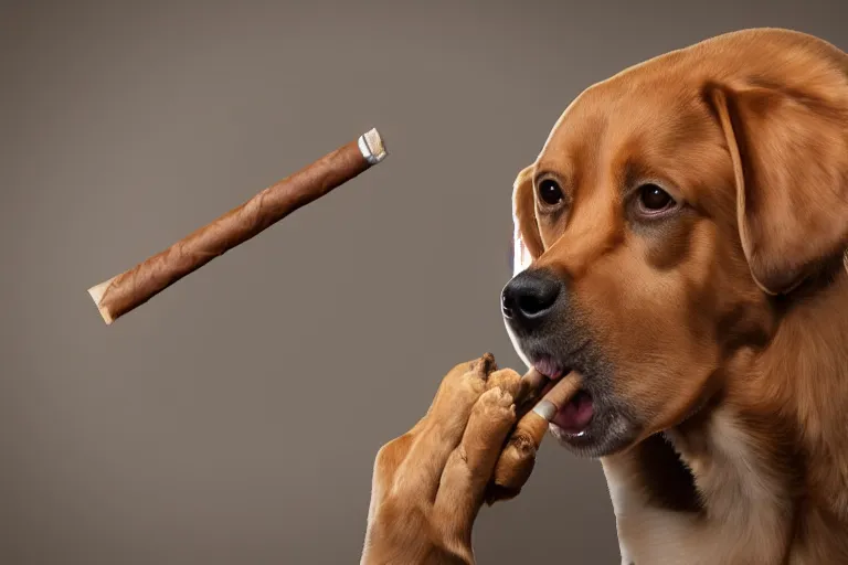 Image similar to ultra realistic photo of a dog smoking a cigar, photorealistic, 8 k, hd