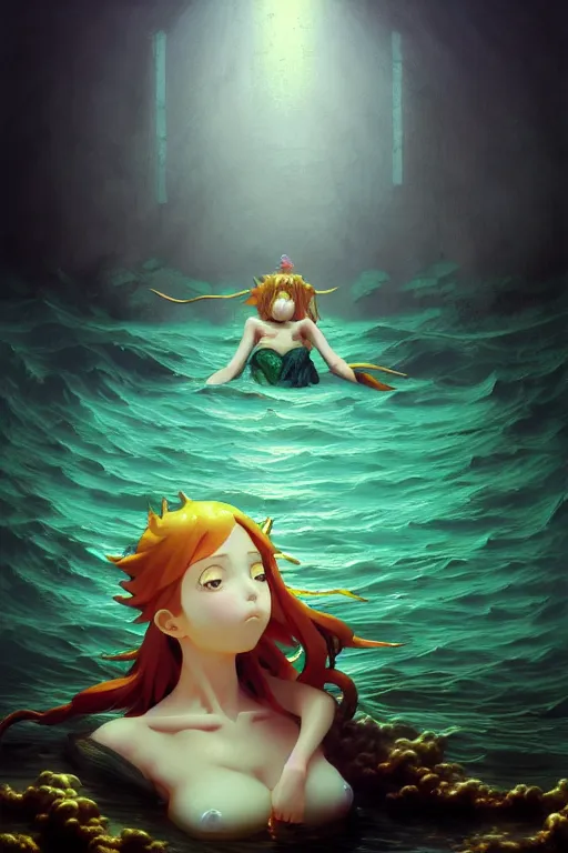 Image similar to baroque oil painting of key visual portrait concept art of anime mermaids in a underwater prison, brutalist, dark fantasy, rule of thirds golden ratio, fake detail, trending pixiv fanbox, acrylic palette knife, style of makoto shinkai studio ghibli genshin impact jamie wyeth james gilleard greg rutkowski chiho aoshima