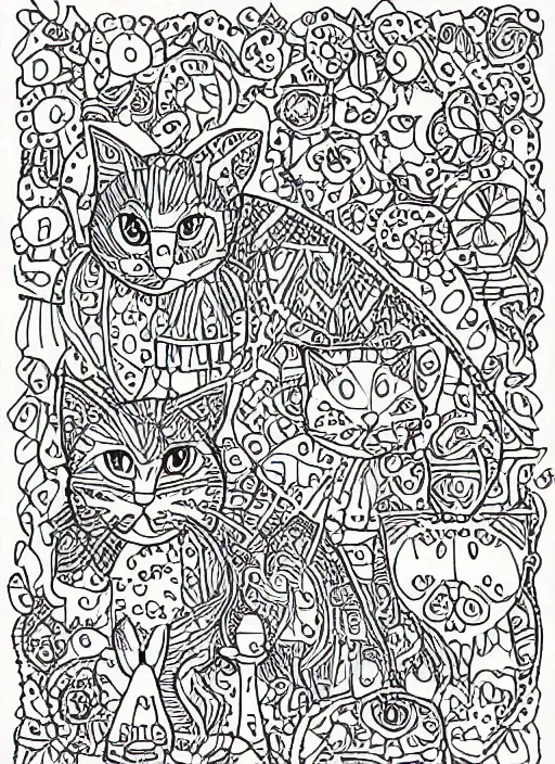 Prompt: cats, colouring page, centered