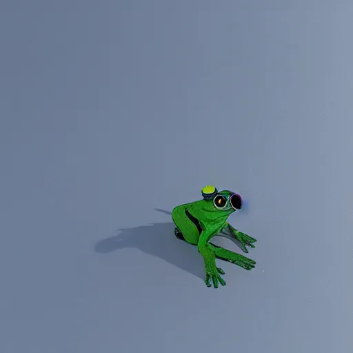 Image similar to 3 d octane frog character skiing down a mountain