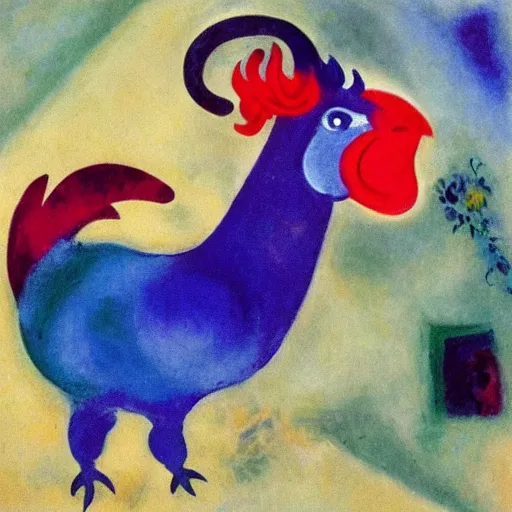 Image similar to a rooster and a goat in the style of marc chagall