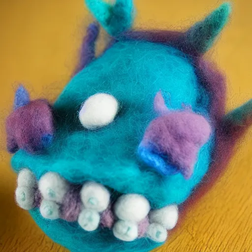 Image similar to a needle felted angler fish, needle felting art.