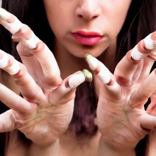 Prompt: woman with 100 fingers on her hands