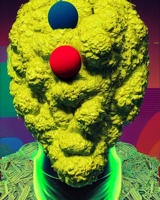 Prompt: portrait of Tennis Ball Monster abstract. intricate artwork. by Tooth Wu, wlop, beeple, dan mumford. mulholland drive by david lynch, dune by david lynch, octane render, trending on artstation, greg rutkowski very coherent symmetrical artwork. cinematic, hyper realism, high detail, octane render, 8k, iridescent accents