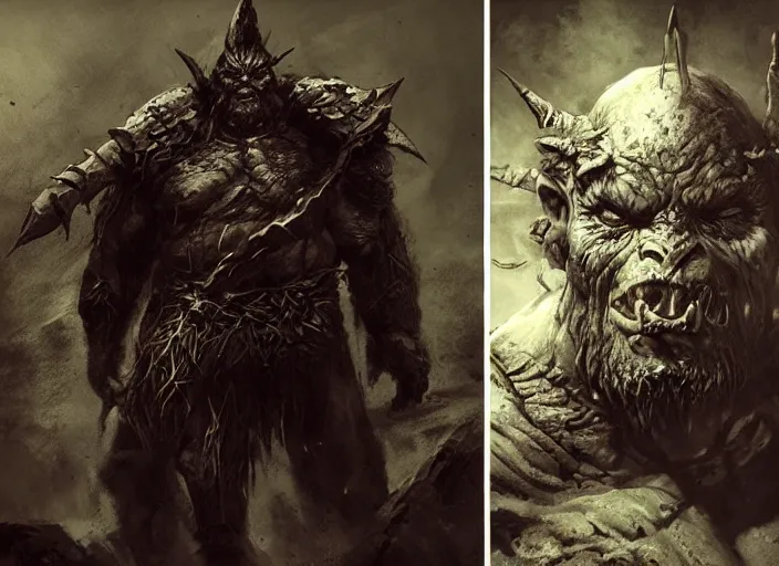 Image similar to feral orc chieftain concept, beksinski, ruan jia, the hobbit orc concept, dark soul concept