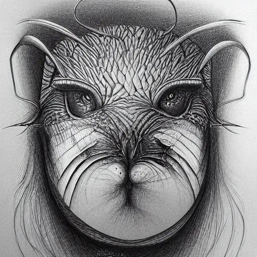 Image similar to surreal creatures drawn in ballpoint pen shading by Ronny Khalil