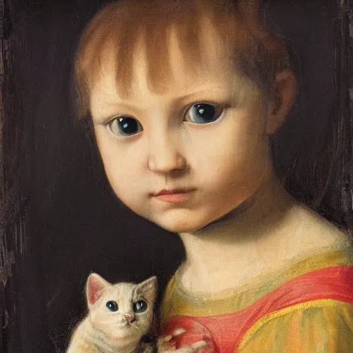 Prompt: Renaissance painting portrait of a kitten