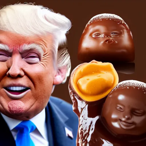 Image similar to donald trump is a baby in a highchair with chocolate pudding on his face