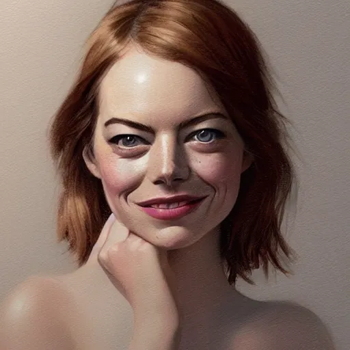 Prompt: face portrait : left - half of face is is sad emma stone, right - half of face is smiling emma stone, fine details, realistic shaded lighting poster by greg rutkowski, magali villeneuve, artgerm, jeremy lipkin and michael garmash and rob rey