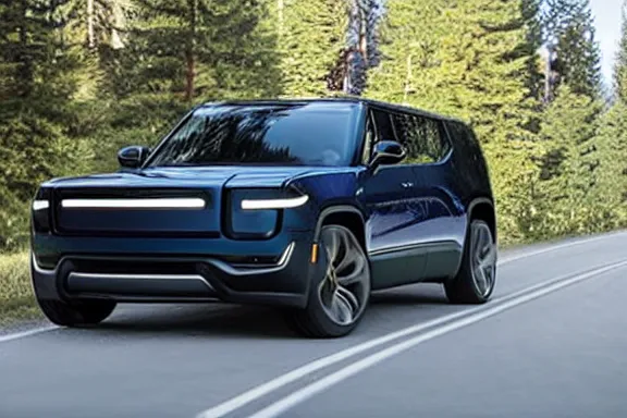 Prompt: a sports car designed by rivian