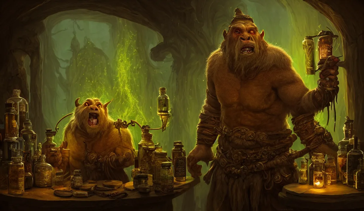 Prompt: epic professional digital art of male orc marmot wizard in apothecary lab, chartreuse ambient light, painted, heroic, mythic, detailed, intricate, leesha hannigan, wayne haag, reyna rochin, ignacio fernandez rios, best on artstation, cgsociety, epic, stunning, gorgeous, much wow, cinematic