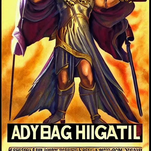 Prompt: biblically accurate angel, epic propaganda poster, holding a flaming sword, strength, health, confidence, in the style of magic the gathering cart art, hypermasculine, ancient soldier, flying in the sky, triumphant pose