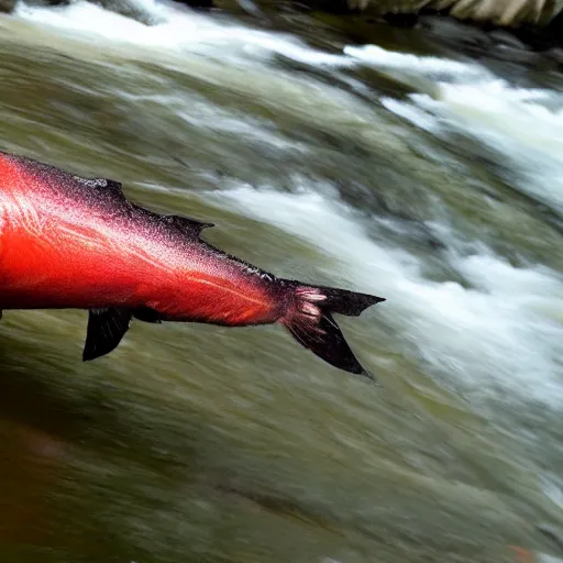 Image similar to salmon robot cyborg on a mission upstream.