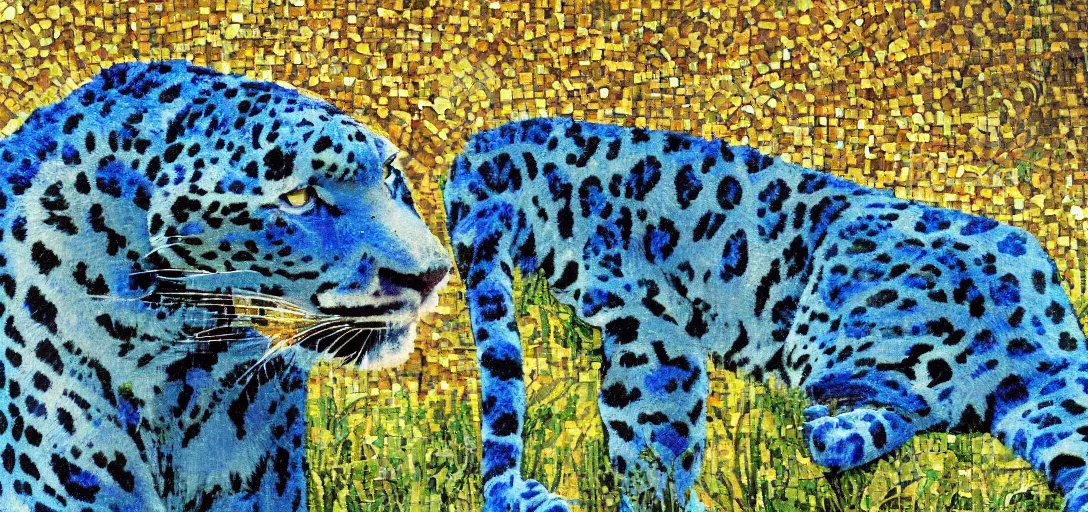 Prompt: impressionistic mosaic of the god of nature, the blue panther