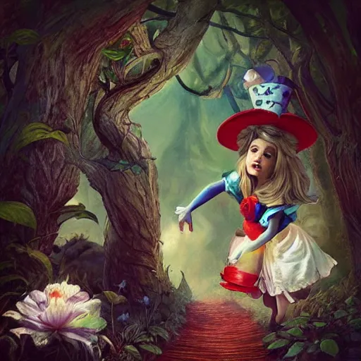 Image similar to “Alice in wonderland, Alice, whimsical, realism, trending on Artstation”