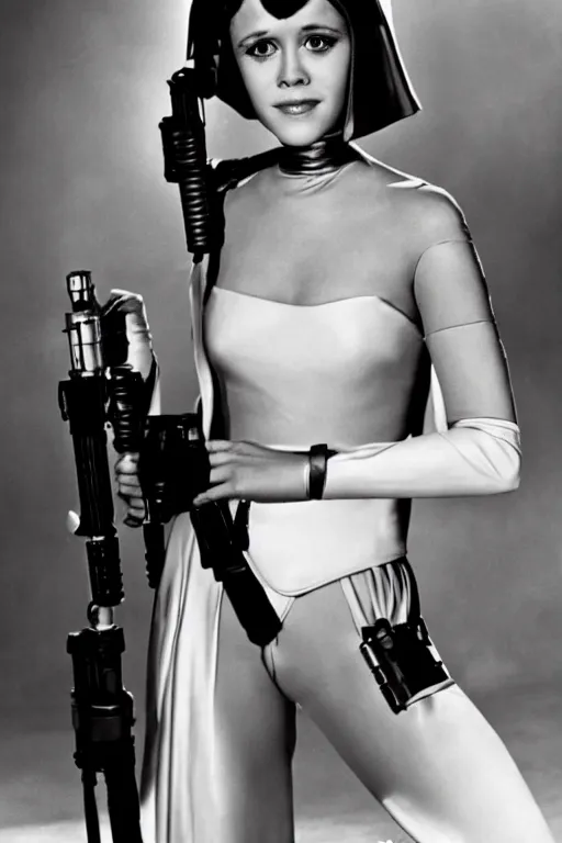 Prompt: young jane fonda as princess leia