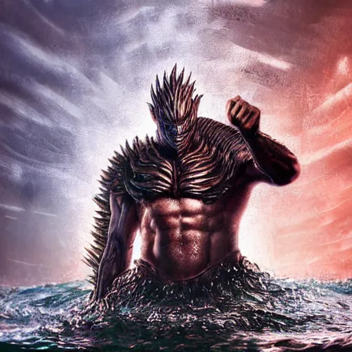 Image similar to hyper realistic photoshop photo edited by expert painting photorealistic shockingly amazing portrait of guts from berserk submerged in water ,extremely detailed, made by wlop and maxwell boas