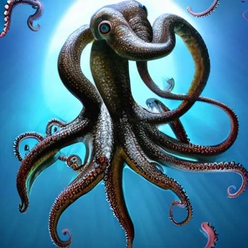 Prompt: realistic ocean monster octopus 4 k ultra athmospheric volumetric foto realistic