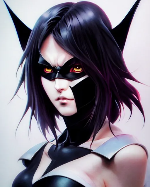 Image similar to portrait anime batman cosplay girl cute - fine - face, pretty face, realistic shaded perfect face, fine details. anime. realistic shaded lighting by katsuhiro otomo ghost - in - the - shell, magali villeneuve, artgerm, rutkowski jeremy lipkin and giuseppe dangelico pino and michael garmash and rob rey