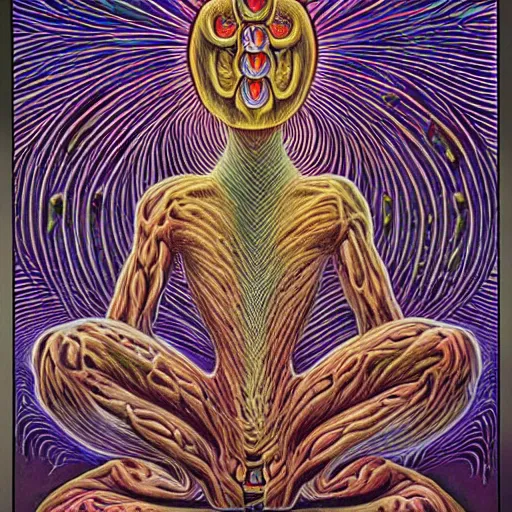 Image similar to mushroom god by Alex Grey