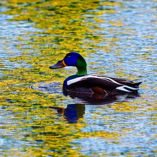 Image similar to a colorful mallard floating on a lake in the foothills of mount saint helens