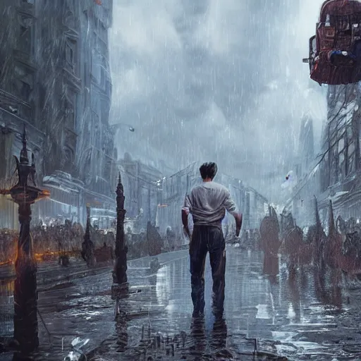 Image similar to comic book scene of an epic adventure through endless clocks, raining paint, cinematic, realistic, beautiful scenery, matte painting, highly detailed, octane render, unreal engine