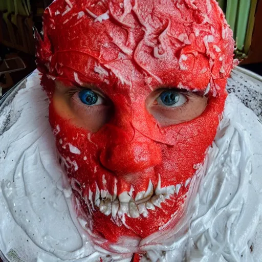 Prompt: atretochoana covered in icing at the head of it