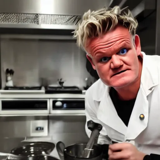 Image similar to cyberpunk Gordon Ramsey making NANITE SOUP AND SHOWING it to EVERYONE